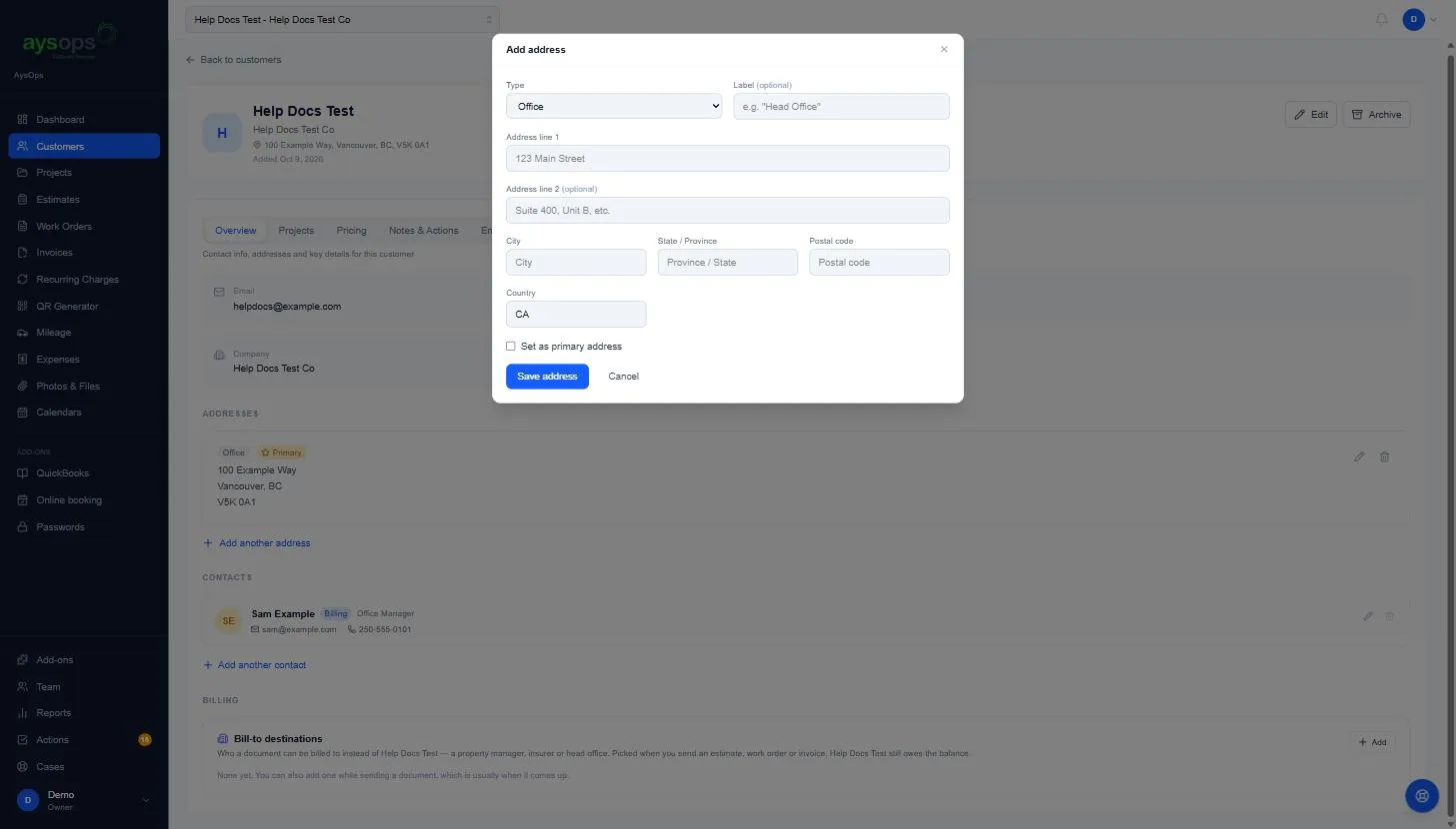 The Add address window