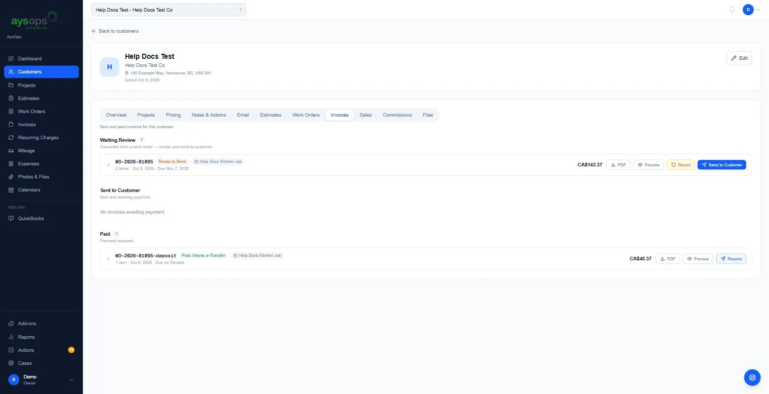 The new invoice, ready to send