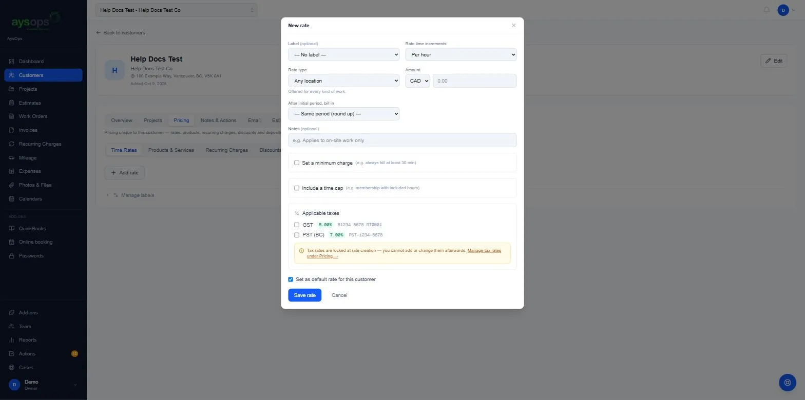 Adding a rate for one customer