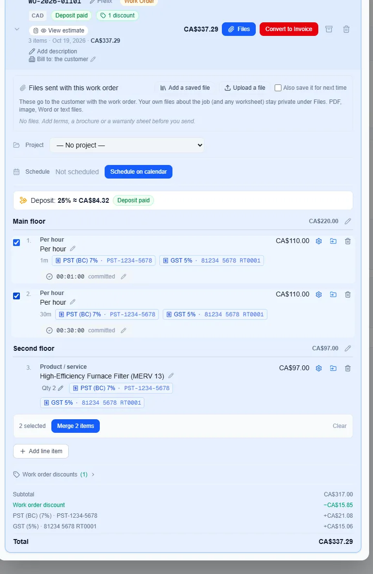 Two time lines ticked, with Merge 2 items