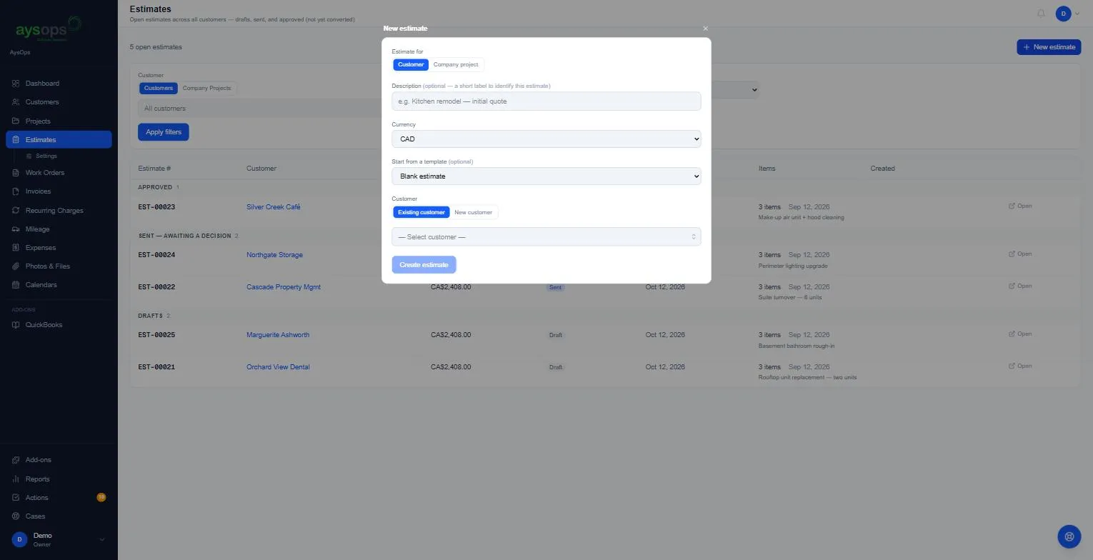 The New estimate form