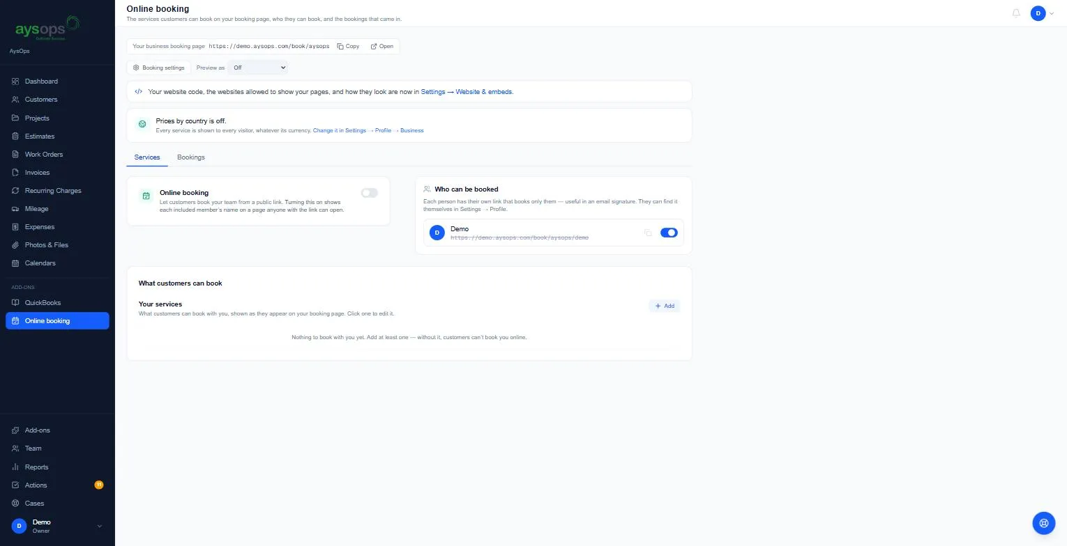 The Online booking page
