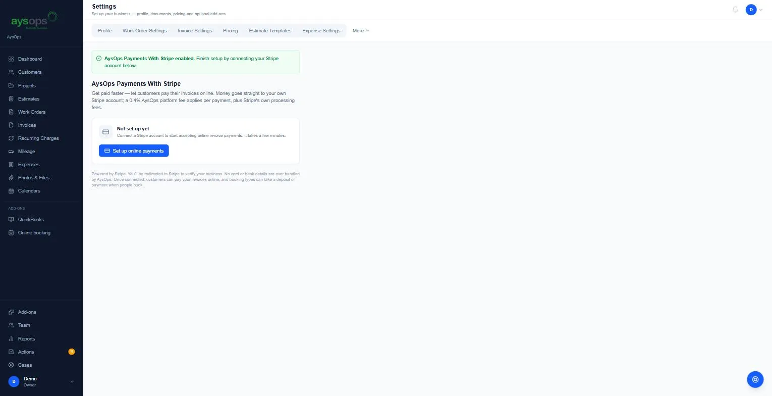 Payments: Not set up yet