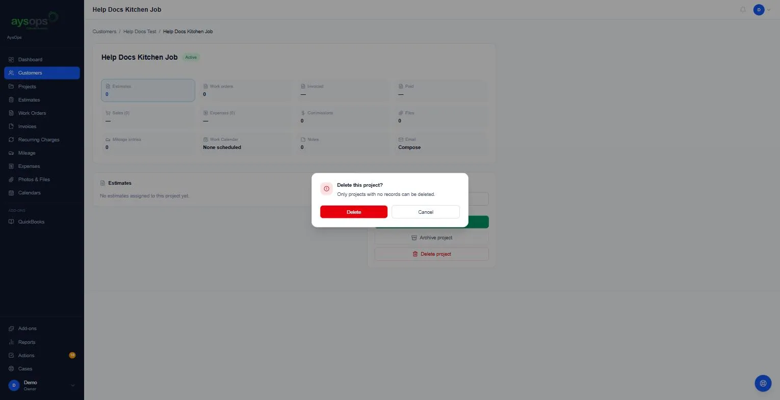 Deleting an empty project