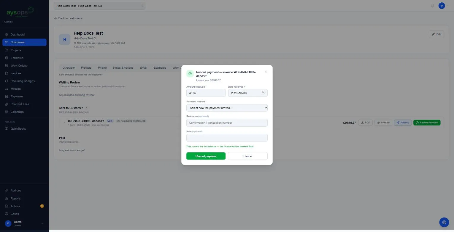 Recording a payment