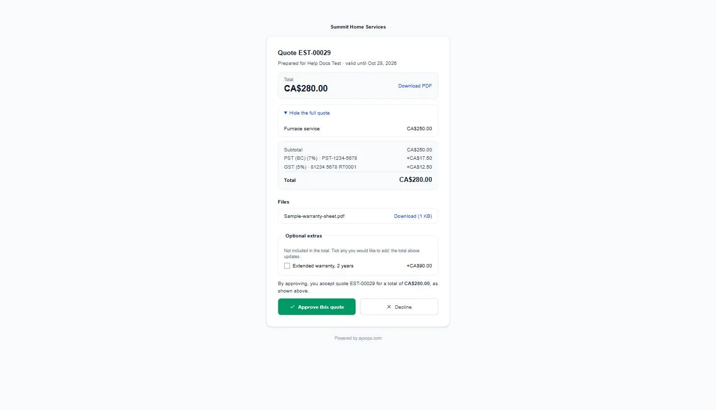 The file on the customer’s quote page