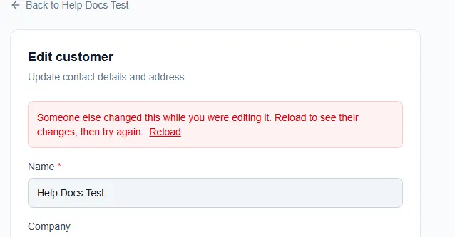 The message above an edit form, with Reload