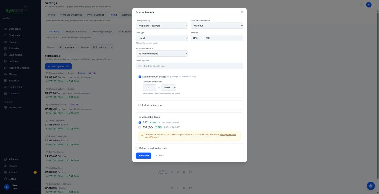 The rate form with a minimum charge