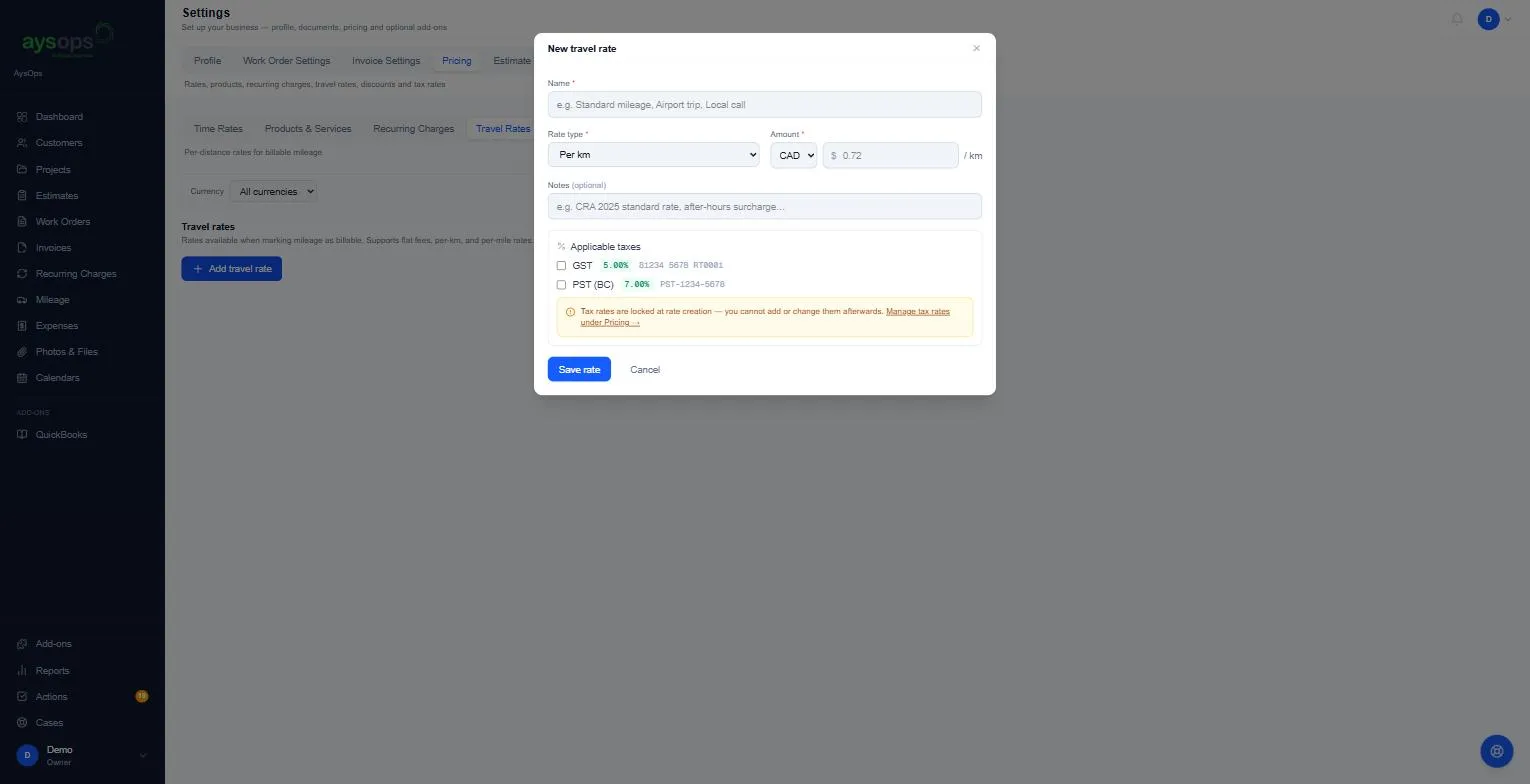 The New travel rate form