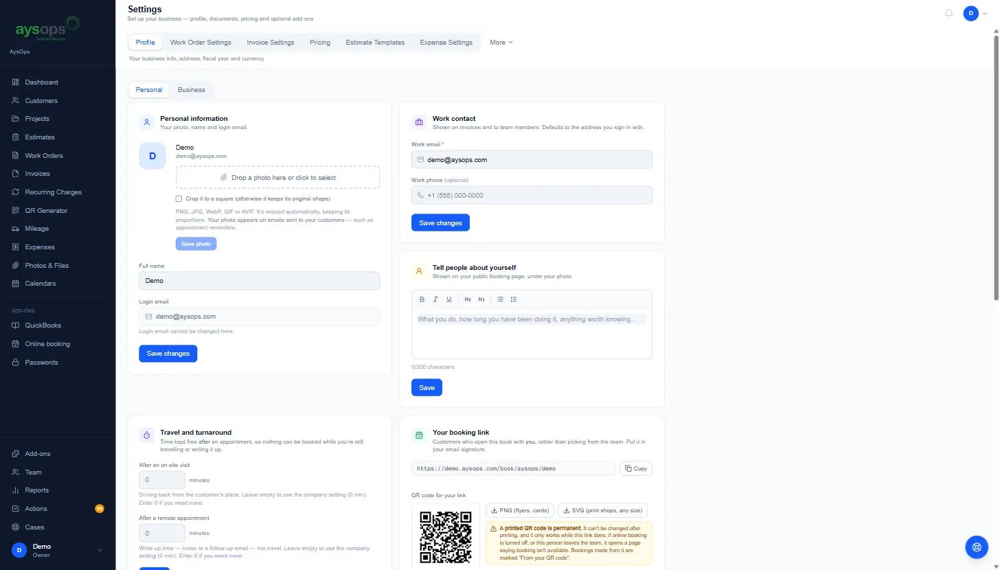 The Personal tab of Settings → Profile