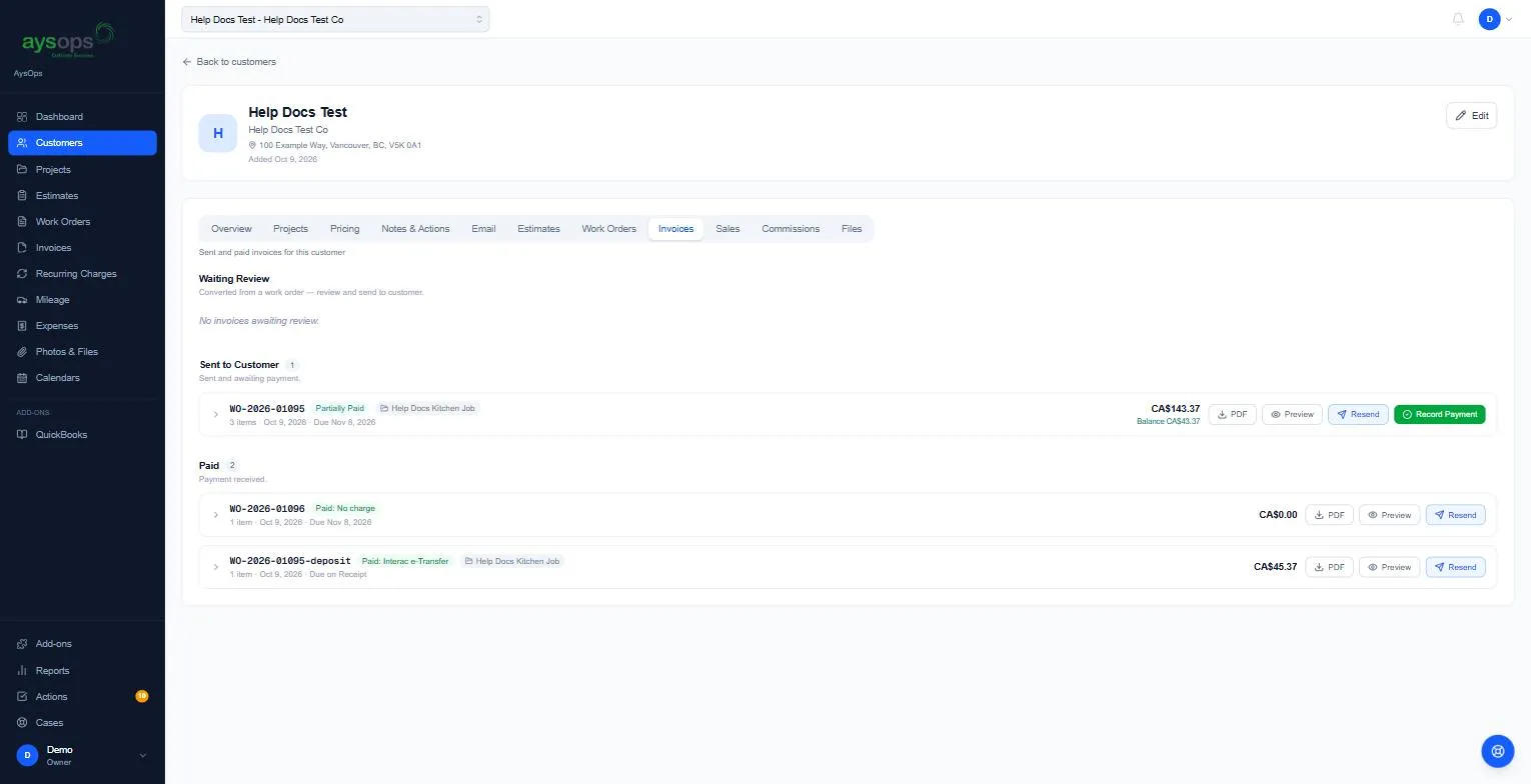 A settled zero-charge invoice